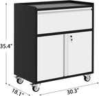 Metal Storage Cabinet with Wheels, Heavy Duty Rolling Tool Cabinet with Drawer, Adjustable Shelf & Lockable Doors, Rust-Resistant Tool Cart for Garage, Home, Office, Workshop, Grey