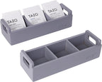 HTB Slim Tea Bag Organizer 2pcs, Grey 3 Compartments Tea Box Wooden with Handle for Small Space, Wood Tea Organizer for Tea Bags