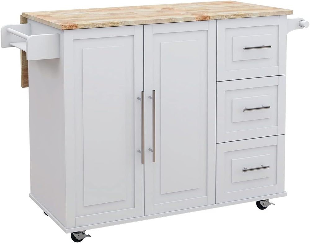Kitchen Island with Spice Rack, Towel Rack and Extensible Solid Wood Table | ...