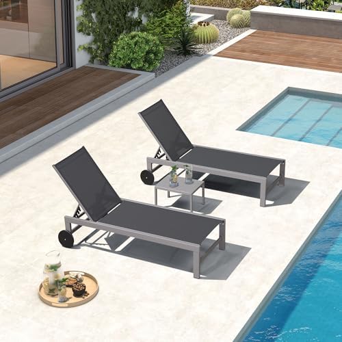 PURPLE LEAF Patio Lounge Chair Set for 2, Quick-Dry Fabric, Grey | Rust-resis...