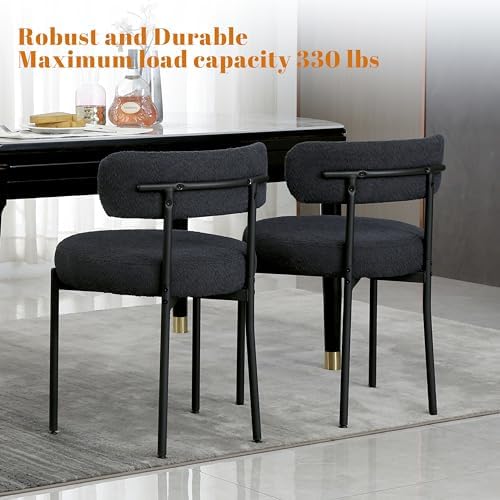 DYHOME Boucle Dining Chairs Set of 6, Upholstered Dining Room Chairs Black