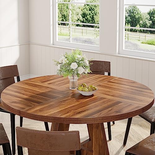 Tribesigns 47 inch Round Dining Table Wood Kitchen Table for Dining Room, 47&...