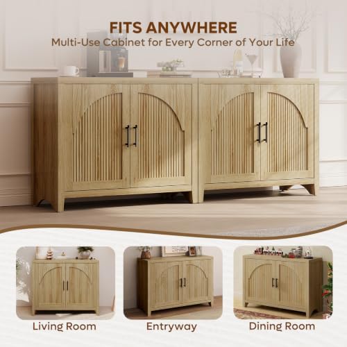 Bestier 37 "W Fluted Sideboard Buffet Cabinet with Storage, Natural Oak