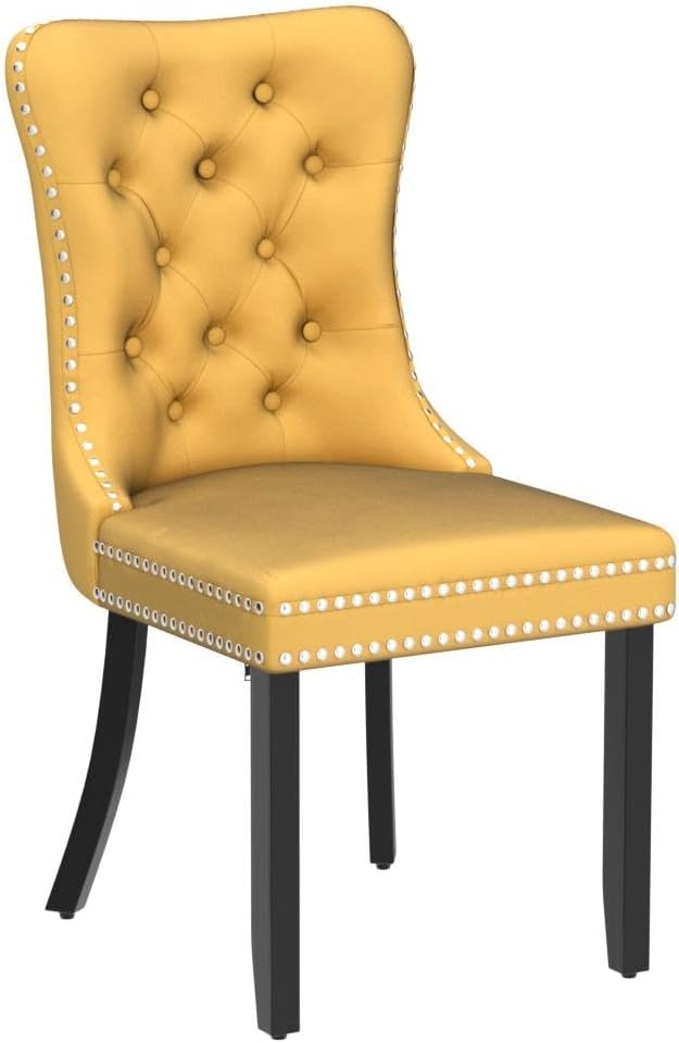 Kiztir Velvet Dining Chairs Set of 4, Upholstered Dining Chairs with Ring Pull Trim and Button Back, Luxury Tufted Dining Chair for Living Room, Bedroom, Kitchen (Gold)