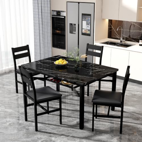 Hooseng 5 Piece Dining Table Set for 4, Modern Kitchen Table with Storage Rac...