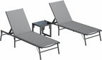 Amopatio Outdoor Lounge Chairs Poolside Chaise Lounge for Patio Set of 2 | with Side Table Foldable Stackble Fully Assembled Weather Resistant 5-Position Adjustable Backrest 400LBS Capacity