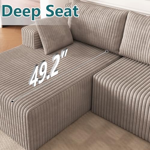 124" U-Shape Cloud Couch, Modern Modular Sectional U-Shape Sofa, Corduro...