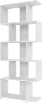 Manhattan Comfort Petrolina Bookshelf with 5 Zig-Zag Cubbies & Open Shelves, Unique Mid Century Modern Bookcase, Ideal for Living Room, Office, Bedroom, Display Ornaments, Trophies, Photos, White