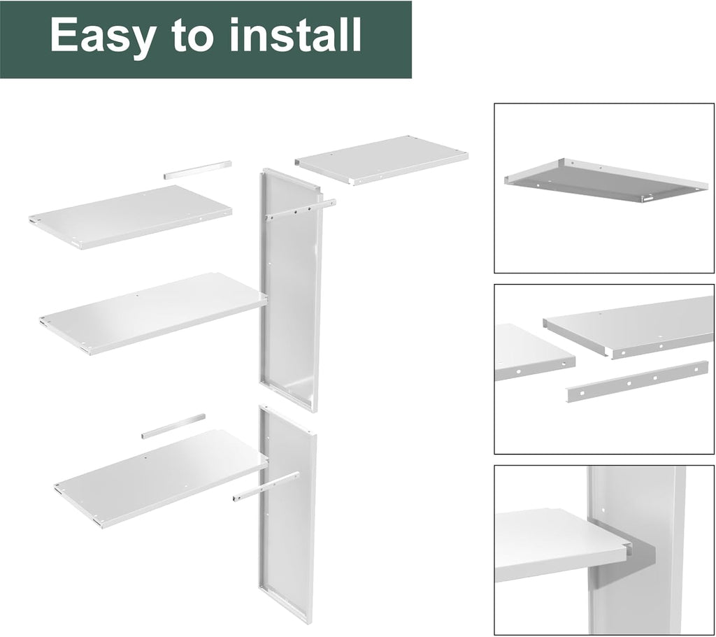 Vertical Storage Shed Shelf, Weatherproof Metal Shelf for 60 cuft Tool Cabinet, Ideal for Outdoor Use, with Screw and Nuts Easy Assembly, 45.6''L×13.2''W×69.9''H, White