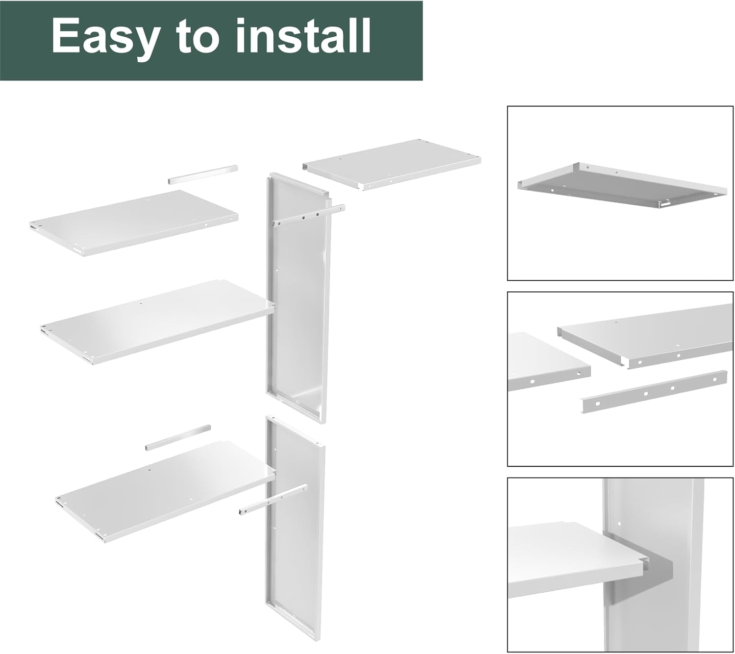 Vertical Storage Shed Shelf, Weatherproof Metal Shelf for 60 cuft Tool Cabinet, Ideal for Outdoor Use, with Screw and Nuts Easy Assembly, 45.6''L×13.2''W×69.9''H, White