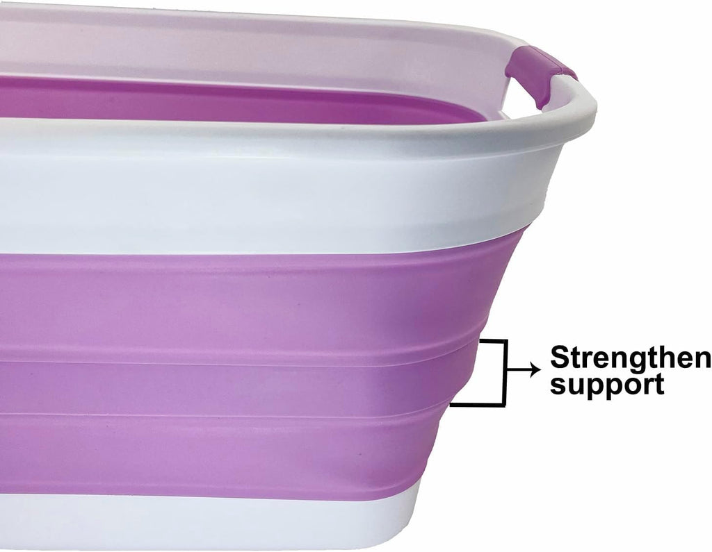 SAMMART 27L (7.1 Gallons) Collapsible Plastic Laundry Basket with Handle-Foldable Pop Up Storage Basket with handle (2, Ceramic Blue+Pale Purple)