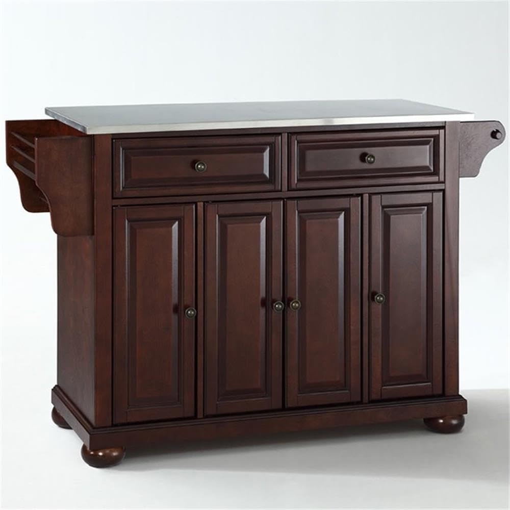 Pemberly Row Contemporary Wood Kitchen Island in Mahogany Finish