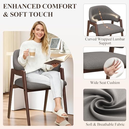 MALOL Wooden Dining Chairs Set of 6, Modern Fabric Upholstered Dining Room Ch...