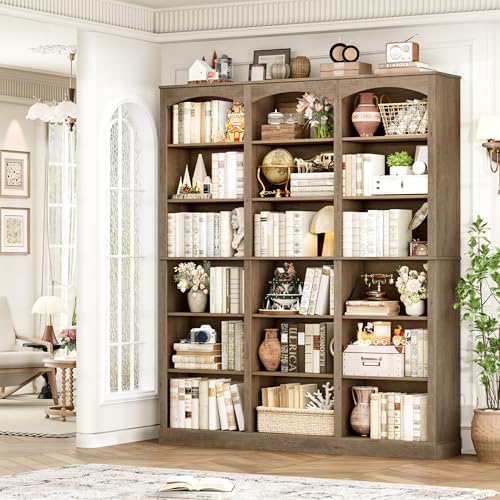 FACBOTALL 71" Triple Wide Bookshelf, 6 Tier Bookshelf, Large Arch Bookcase