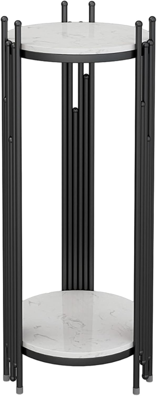 Marble Look Telephone Table with 2 Tier Storage Tall Slim Plant Stand Round S...
