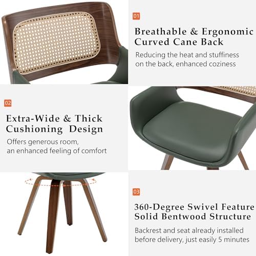 Rattan Dining Chairs with Arms, Swivel Dining Chairs with Walnut Finish