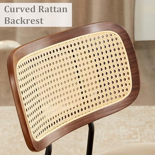 Swivel Dining Chairs with Rattan Back, Rattan Leather Dining Chairs with Swiv...