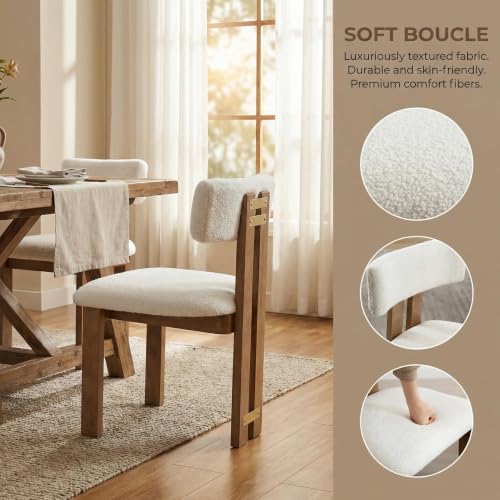 Modern Farmhouse Boucle Dining Chairs Set of 4, White Dining Room Chairs