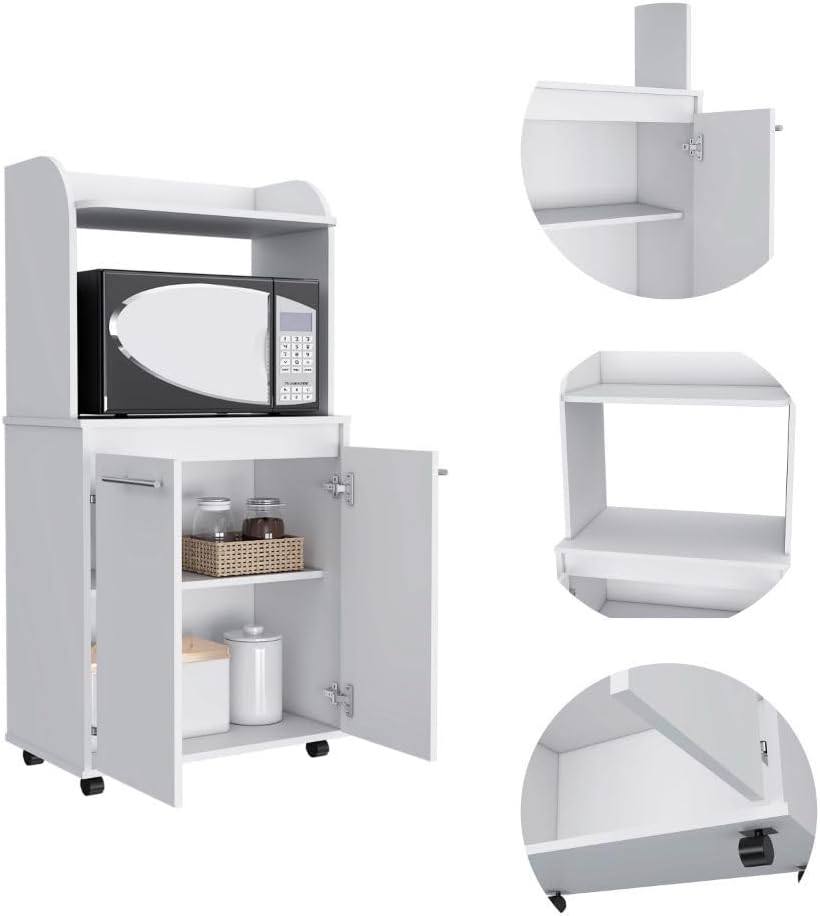 lapday Kitchen Storage with 1 Shelf & 2 Doors,Caster Wheels,for Living Room,Dining Room(White,14.19"×24.84"×49.23").
