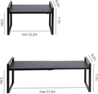 Expandable Cabinet Shelf Organizer Riser for Kitchen Pantry Cupboard Under Sink Countertop (black, 8.2’’D * 12.2-21.6’’W * 7.7’’H)