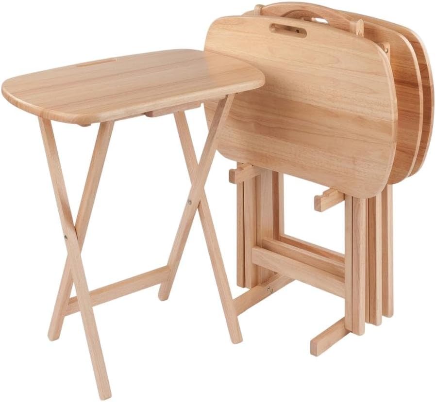 Furnifact Brown Natural Wood Finish 5-Piece Snack Table Set for Living Spaces...