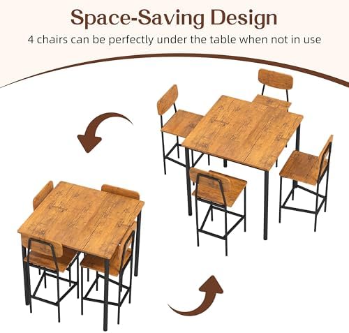Kitchen Table and Chairs of 4, 5 Piece Dining Table Set, Sturdy Industrial Sp...
