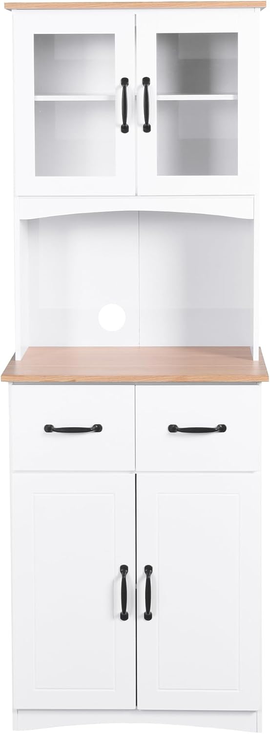 66.9'' Kitchen Pantry Cabinet, White Pantry Storage Microwave Cabinet...