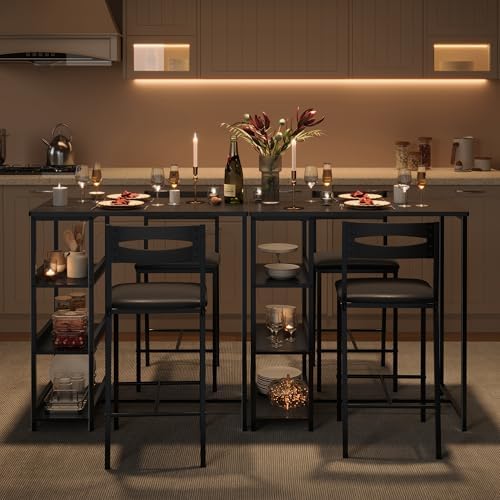 GarveeHome Dining Table Set for 2, Wood Table with Upholstered Chairs