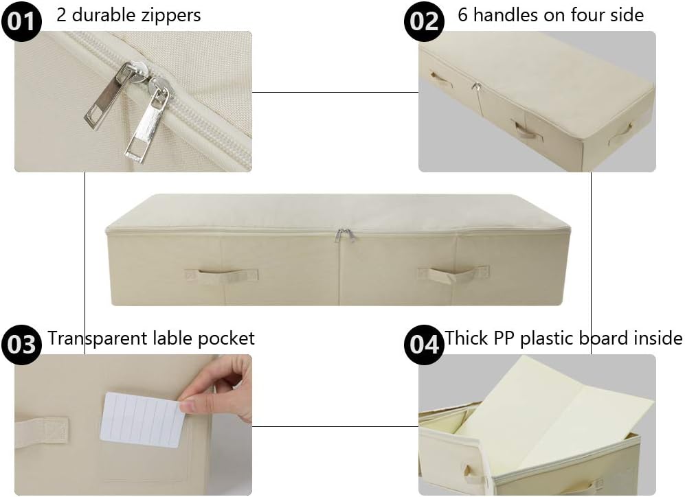 iwill CREATE PRO 39.4" Ultra-Length Foldable & Washable Underbed Storage Organizer Containers for Clothing, Shoes, Bedding - Ideal for Bedroom, College Dorm (Black Gray), Beige