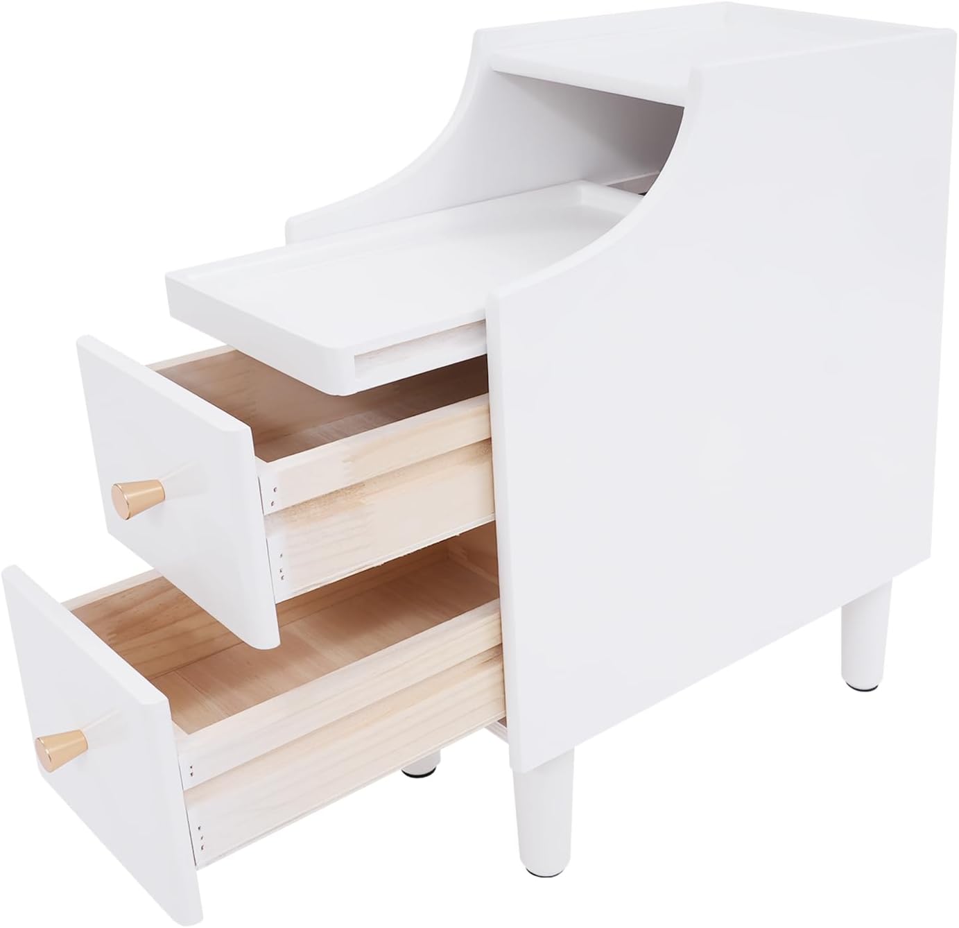 Small Nightstand, Narrow Night Table, Solid Wood Night Stand, Narrow Side Table for Living Room, Small Spaces, Couch，9.8-inch Slit Storage (White)