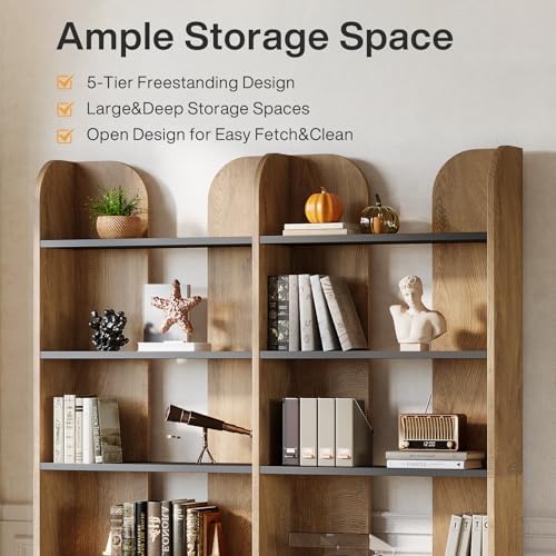 Tribesigns 5-Tier Farmhouse Bookshelf, 70.87-Inch Tall Double Wide Bookcase w...