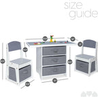 Milliard Kids 3-in-1 Play Table and Chair Set Wood with Storage Baskets, Compatible with Lego and Duplo Bricks, Activity Table Playset Furniture with Modern Gray Colors