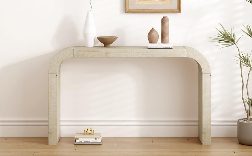 52" Wood Console Table with Curved Edge, Natural Texture, Perfect for En...