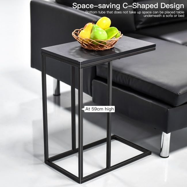 Minimalist C-Shaped End Table – 20.5x15.7x23.6in, Load-Stable Steel & MDF...