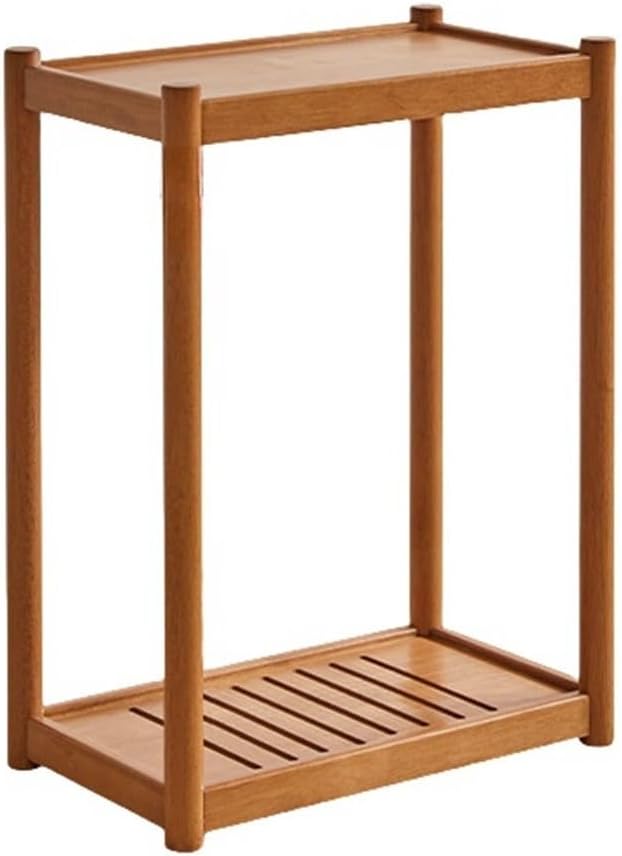 Rolling Wooden End Table with Wheels, Multifunctional 2 Tier Storage Nightsta...