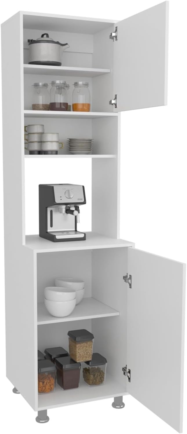 Kitchen Pantry Cabinet with Two Doors, Open Middle Shelf and Upper Storage, W...