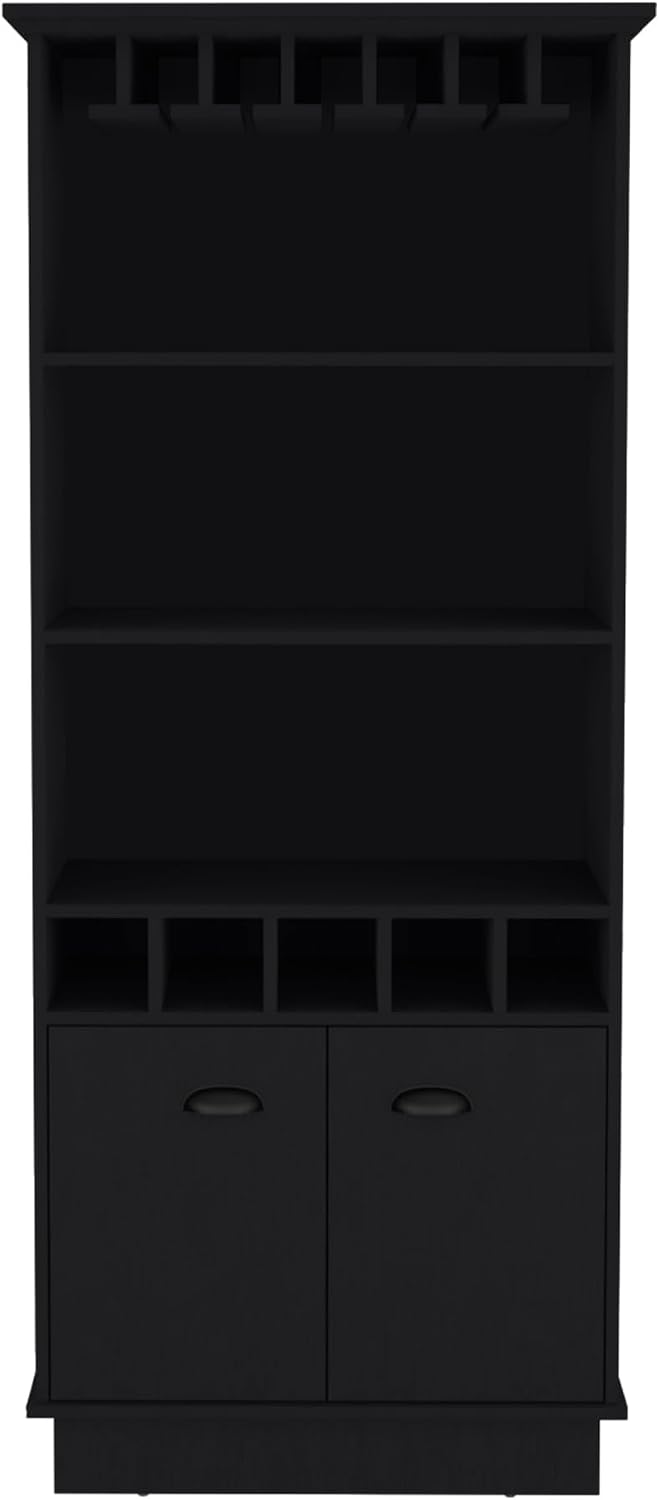70-Inch High 10-Glass Bar Cabinet with 5 Cubbies and 3 Open Shelves and Cabin...
