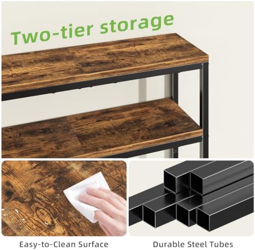 Simple Trending Console Table, 2-Tier Narrow Sofa Table, Rustic Brown | Entry...