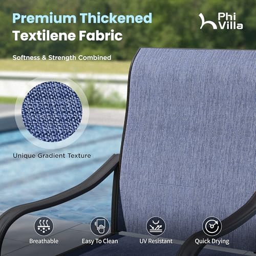 PHI VILLA Patio Dining Set for 4, Round Table & Swivel Mesh Chairs, Blue