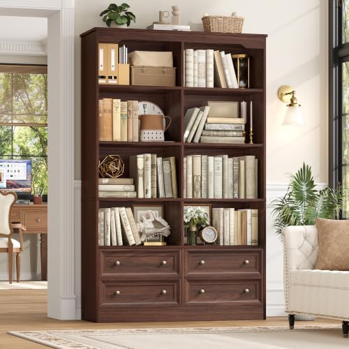 FINETONES 71" Tall Bookshelf with 4 Drawers Large Bookshelf Office Bookcase