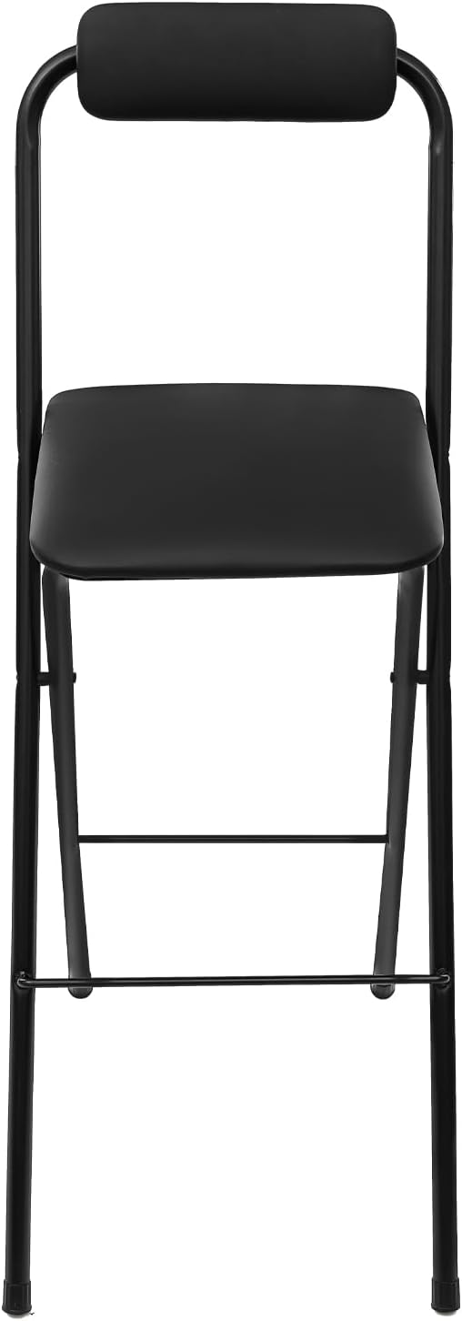 Folding Bar Stool with Backrest, Tall Foldable Stool Chair, Portable High Folding Bar Chair, Collapsible Stool Leather Padded Counter Height Seat for Kitchen Island Shop Cafe Dining Room (1)