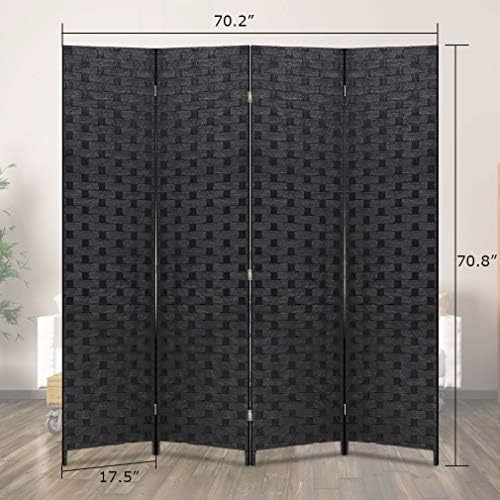 FDW 4-Panel Folding Room Divider | 6ft, Black | Light & Portable