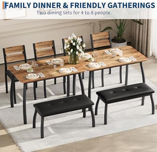 IDEALHOUSE 43'' Dining Table Set for 4, Wooden Kitchen Table with Uph...