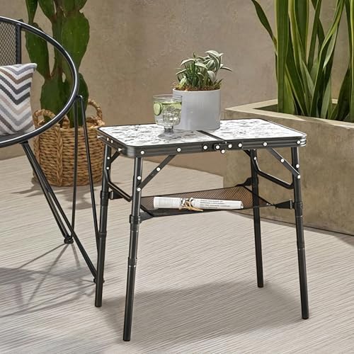 Outdoor Side Table, Portable 3 Adjustable Height, Small Folding Table