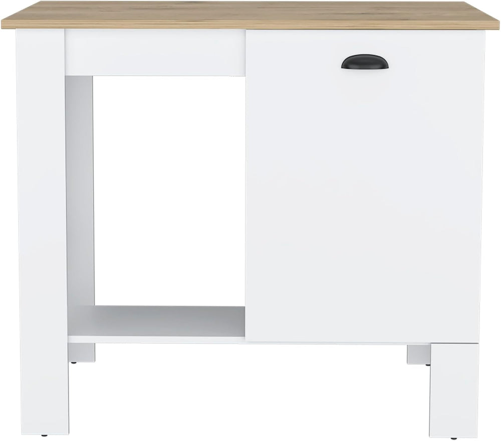 Kitchen Island, Single Door Cabinet, Shelf White/Macadamia | Includes two int...