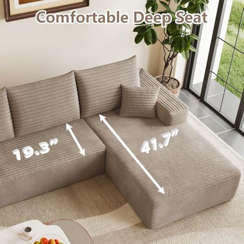 95" Cloud Sectional Couch with L-Shape Chaise, Modular Comfy Sofa Chaise...