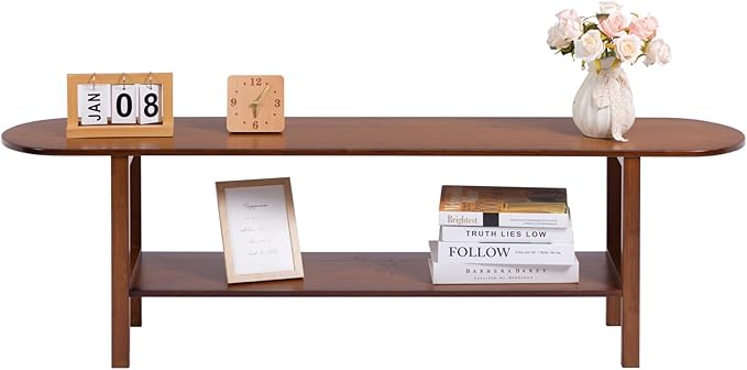 HollyHOME Bamboo TV Stand with Storage for TVs up to 65", Modern Enterta...