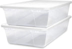 HOMZ 2-Pack Snaplock, Large Clear Plastic Storage Organizer Bins w/Lids, 41 Quart, White - Stackable Container Boxes for Bedroom, Bathroom, Garage, and Office Organization