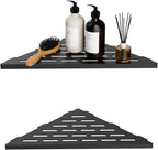 10 Inch No Drilling Corner Shower Shelf Matte Black– 2-Pack Wall Mounted Bathroom Shelves for Inside Shower, Triangular Recessed Shower Caddy, Stainless Steel Shower Organizer for Tiled Walls