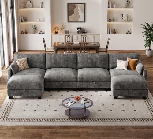 Modular Sectional Sofa, 132" U Shaped Couch with Storage, Chenille | Hig...